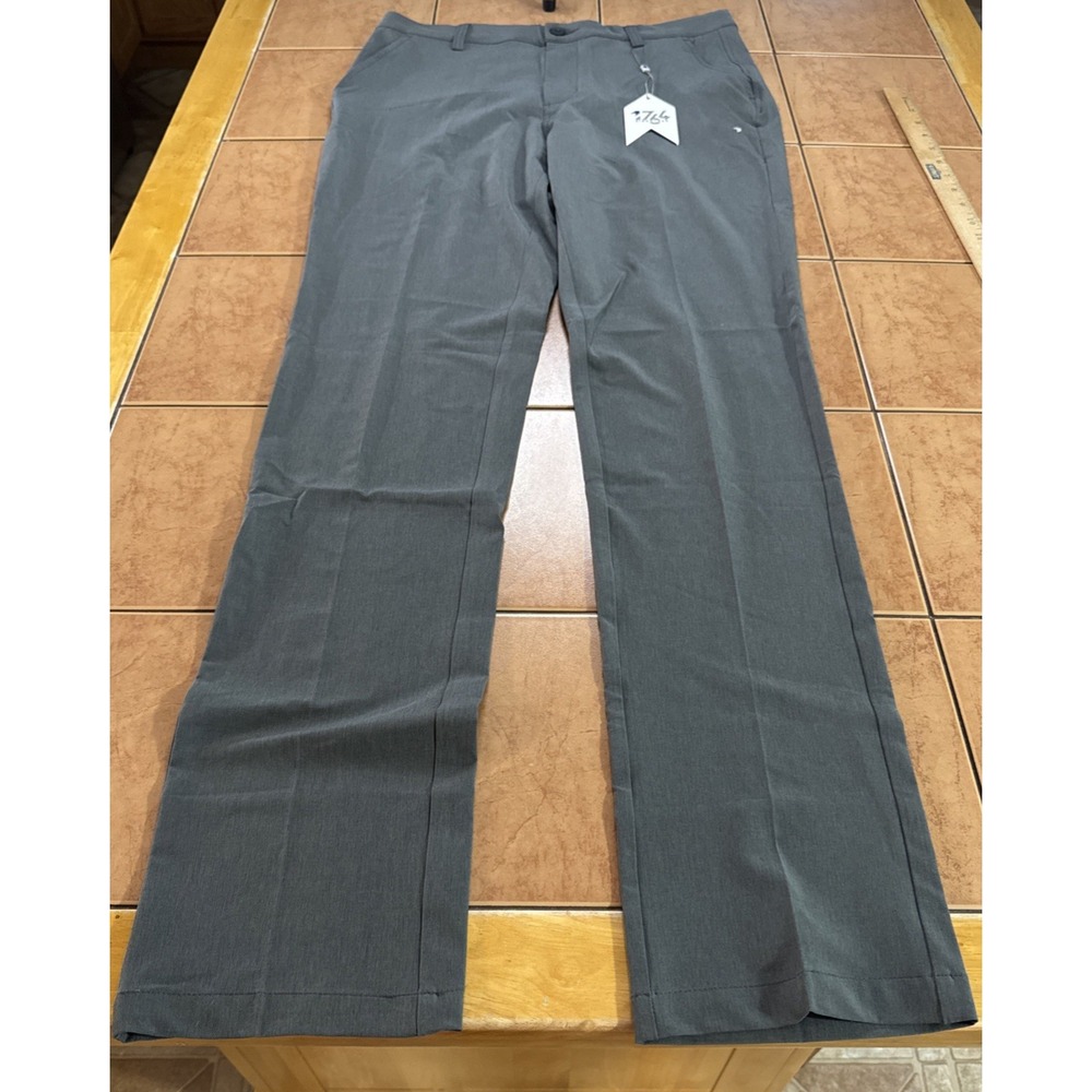 1764 Signature Golf Chino Pants Mens 32 x 34 Gray Flat Front Tapered Stretch NEW